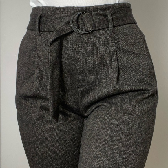 RW&CO. Dark Brown/Charcoal Herringbone Belted Women's Trousers - Picture 1 of 6